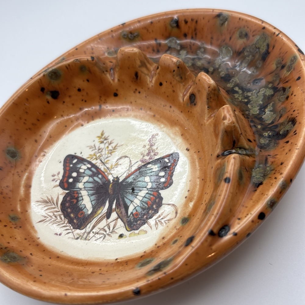 Vtg 70's Treasure Craft Ceramic Ashtray Butterfly Trinket Dish - Picture 2 of 4